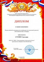Поздравляем Стурит Светлану, со званием дипломанта во Всероссийской олимпиаде по сольфеджио «Ритмические этюды» среди учащихся детских музыкальных школ и детских школ искусств, которая состоялась впервые в дистанционном формате 3 декабря 2020 года.