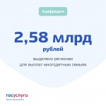 2,58 млрд рублей выделено регионам  для выплат многодетным семьям 